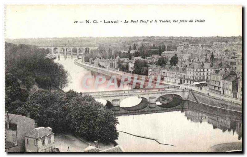 Old Postcard Laval Pont Neuf and Palais view taken Viaduct