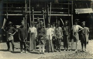 indonesia, SUMATRA, Atjeh Aceh, Group of Native Armed Men (1910s) RPPC Postcard