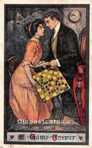 Old Vintage Chess / Checkers Postcard Post Card A Game Answer Unused