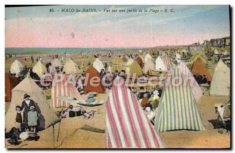 Old Postcard Malo Les Bains View Of A Part Of The Beach