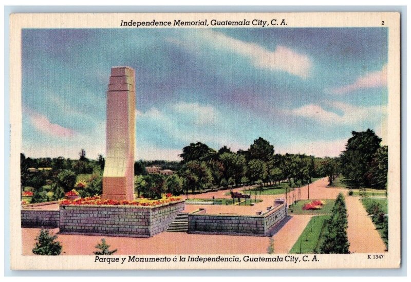 c1940 Independence Memorial Guatemela City Central America Park Vintage Postcard