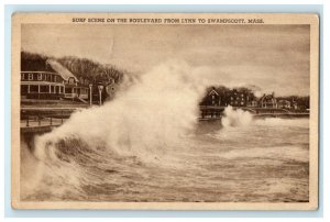 1918 Surf Scene from Lynn to Swampscott, Massachusetts MA Postcard