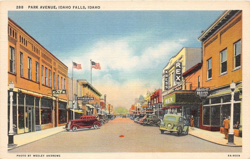 F72/ Idaho Falls Idaho Postcard Linen Park Avenue Stores Automobiles