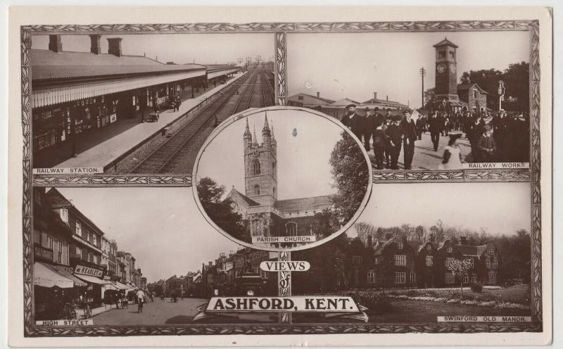 Kent; Ashford Multiview RP PPC By WH Smith, 1915 PMK, Note Station Interior View