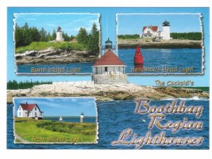 Boothbay Harbor Region Lighthouses, Maine, Chrome Multiview Postcard