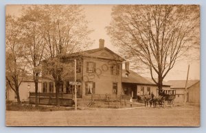 J87/ Rock Creek Ohio RPPC Postcard c1910 Arlington Hotel Wagon Coach 297
