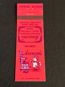 Vintage Matchbook Cover Karen's Country Kitchen Louisville, Colorado MB184