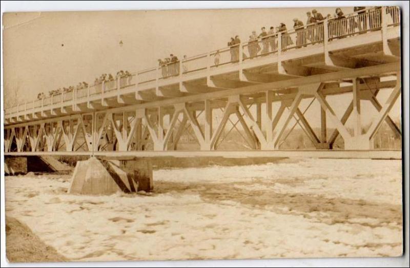 RPPC, Bridge and Ice Jam on a River. Location Unknown.