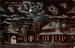 Los Angeles California CA Santa Fe Train Station Moonlight c1900s-20s Postcard