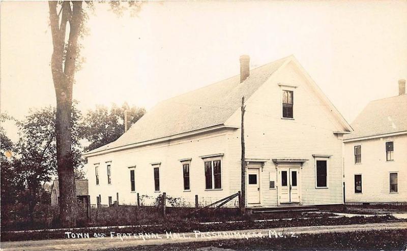 Passadumkeag ME Dirt Street Town & Fraternal Hall RPPC Postcard