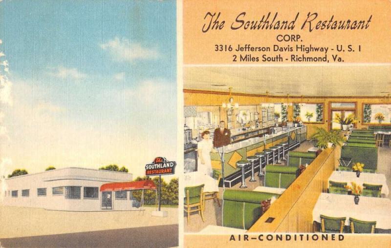 Richmond Virginia Southland Restaurant Multiview Antique Postcard K29105