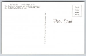 Lancaster Ohio~Zane City Park~Water Fountain Statues~Flowers~1950s Postcard