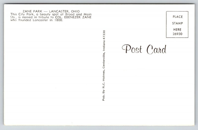 Lancaster Ohio~Zane City Park~Water Fountain Statues~Flowers~1950s Postcard