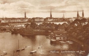 Germany 1930 Hamburg Lombardsbruecke mit Stadt Boats vintage postcard