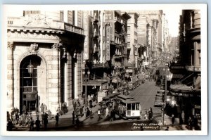 San Francisco California Postcard RPPC Photo Powell Street Trolley Cars c1940s