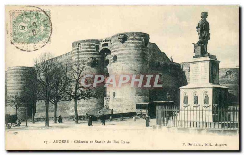 Angers Old Postcard Statue of King Rene and castle