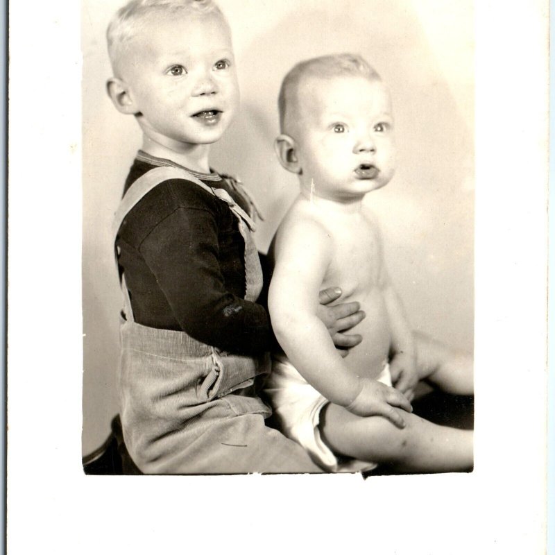 c1940s Handsome Little Boys RPPC Cool Manly Baby Real Photo PC Erik & Eddie A185
