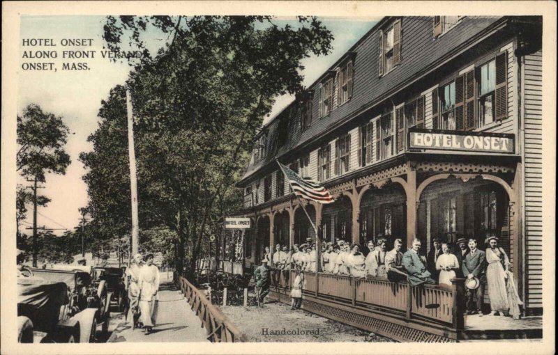 Onset Cape Cod MA Hotel Onset Busy Porch Scene c1910 Postcard