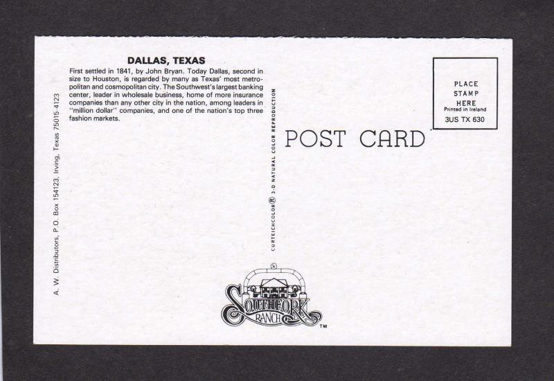 TX View Dallas Texas Bldgs Postcard Skyline