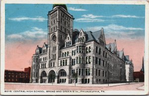 Boys Central High School Broad, Green St Philadelphia Pennsylvania Postcard C091