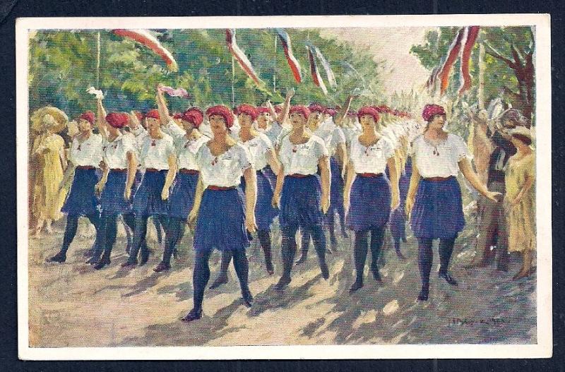 8th General Sokol Festival Prague Marching Girl unused c1926