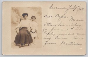 RPPC Mother And Little Beatrice Studio Beach Scene Letter To Papa Postcard S28