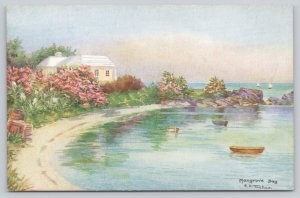 Postcard Mangrove Bay Bermuda Boats Flowers House Art Watercolor