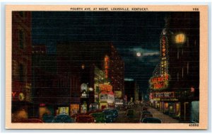 LOUISVILLE, KY Kentucky ~ FOURTH AVE. Night Street Scene LOEWS THEATRE Postcard