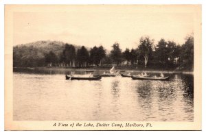 Vintage A View of the Lake, Shelter Camp, Canoes, Marlboro, VT Postcard