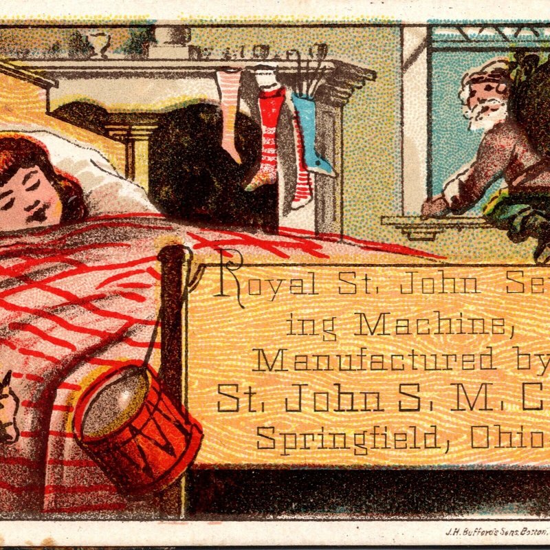 1870's Christmas Brown Suit Santa Claus Royal St John Sewing Machine Springfield