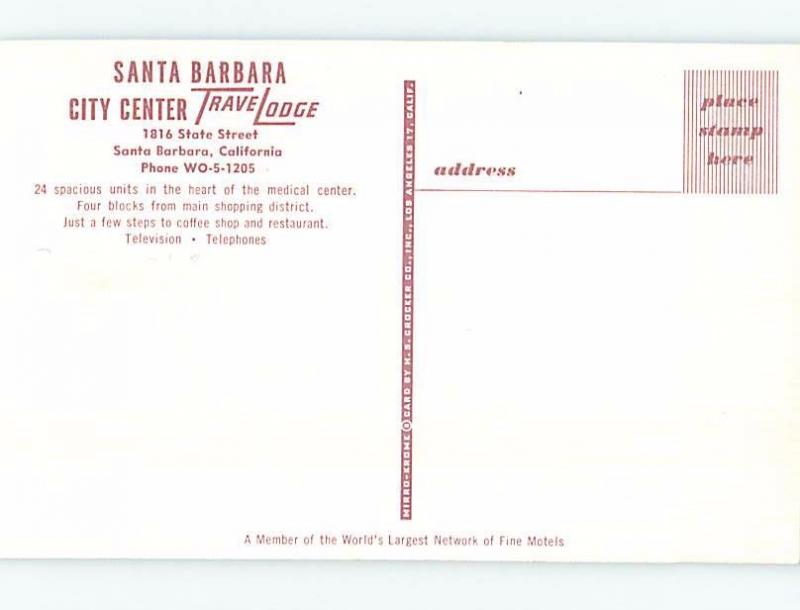 Unused Pre-1980 TRAVELODGE MOTEL Santa Barbara California CA c0171