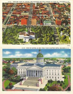 COLUMBIA South Carolina SC  BIRD'S EYE VIEW & STATE CAPITOL *2* c1940s Postcards