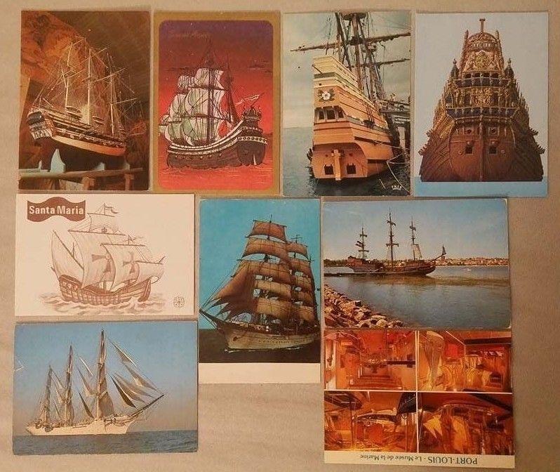 Lot 9 postcards sailing vessels Wasa Santa Maria Mayflower Mircea Dar Pomorza