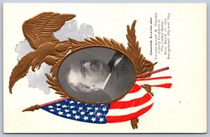 DS1/ Patriotic Postcard c1910 Golden Eagle Flags President Grover Cleveland  137