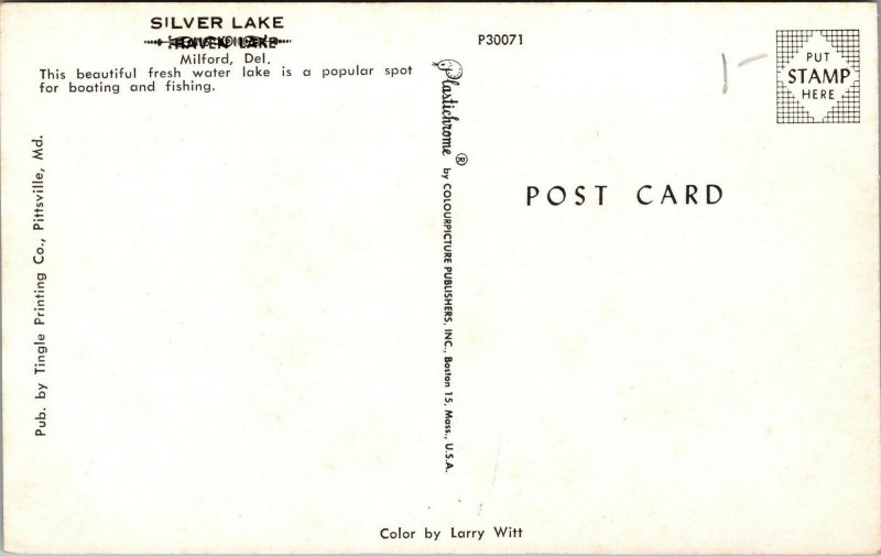 Vtg Silver Lake Milford Delaware DE Unused Postcard