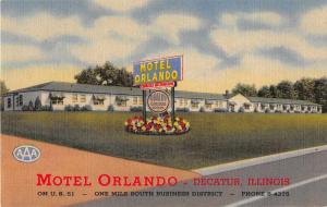 Decatur Illinois Motel Orlando Linen Antique Postcard J50381