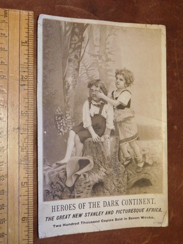 1889 Heroes of The Dark Continent Africa Book Victorian Trade Card L4