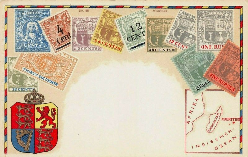 Mauritius, Stamp Images on Early Postcard, Published by Ottmar Zieher 