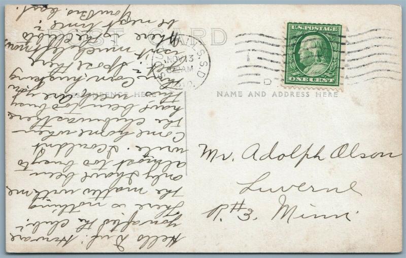 SIOUX FALLS S.D. SCENE w/ DOG ANTIQUE 1912 PHOTOMONTAGE REAL PHOTO POSTCARD RPPC