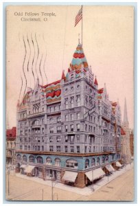1909 Odd Fellows Temple Building Tower US Flag Colored Cincinnati OH Postcard