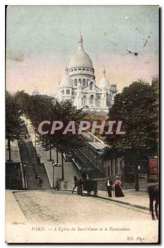 Old Postcard Paris Church of the Sacred Heart and the Funicular