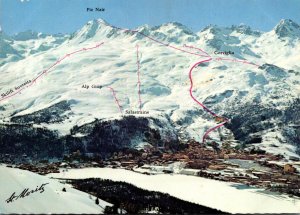Switzerland St Moritz Totalansicht mit Skigebiet