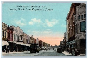 Oshkosh Wisconsin WI Postcard Main Street Looking South Heymann's Corner c1915