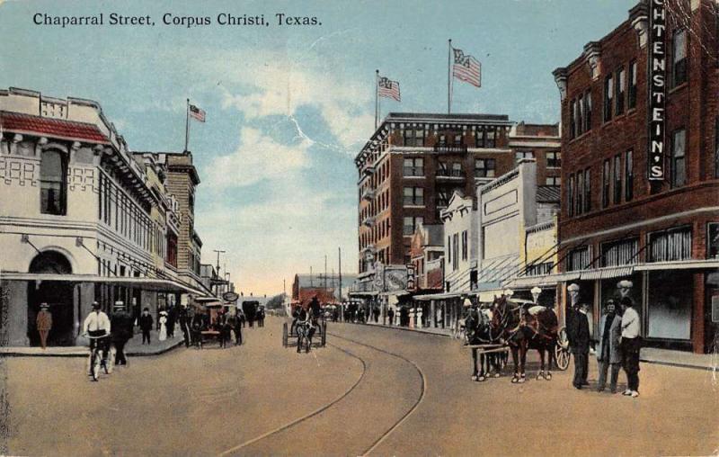 Corpus Christi Texas Chaparral Street Scene Antique Postcard K91248