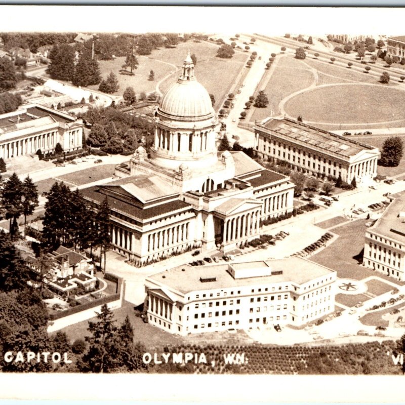 c1940s Olympia, WA RPPC State Capitol House Aerial Real Photo Postcard A87