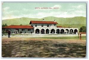 c1910 Exterior View Santa Barbara Cal Depot Leipzig Dresden Berlin CA Postcard