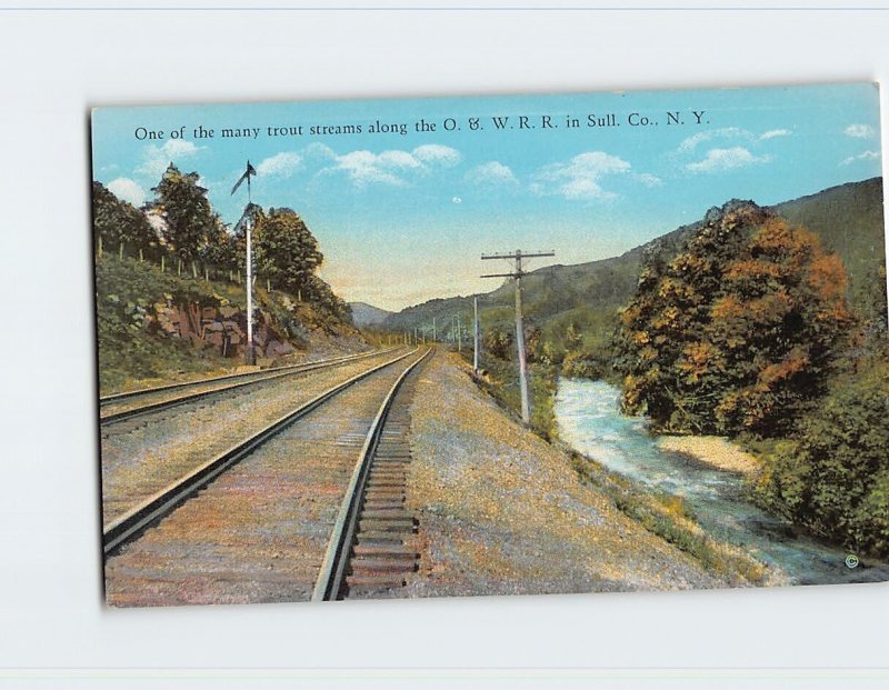 Postcard One of the many trout streams along the O. &. W. R. R., New York