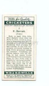 166950 Fred BARRATT played first-class cricket CIGARETTE card