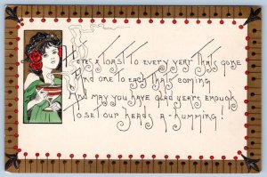1910's ART DECO BOHO A TOAST TO EVERY YEAR THAT'S GONE FANCY BORDER POSTCARD