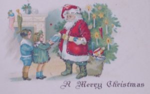 Santa Claus Tree Candles Children Toys Antique Vintage Christmas Postcard